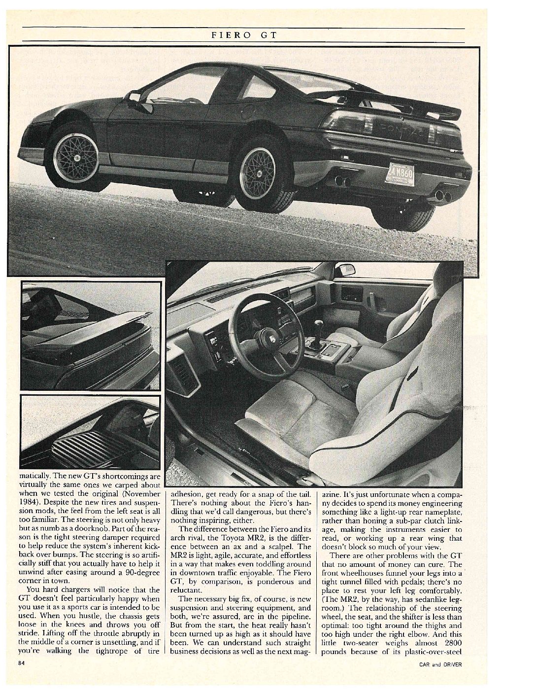 Pontiac Fiero GT review by Car and Driver magazine page 3.